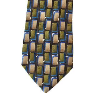 J Garcia Collection Fifty Four Mens Neck Tie Silk Abstract Geometric Print Green